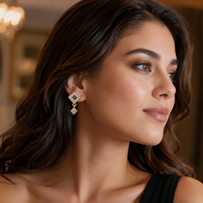 Kashish China Gold Black & White Crystal Diamond Drop Earrings