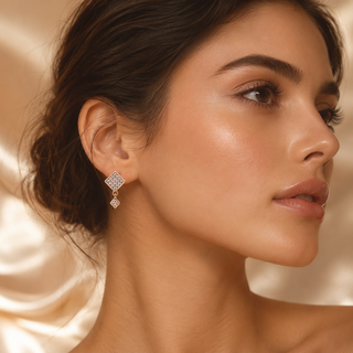 Kashish White Crystal Geometric Diamond Drop Earrings for Women