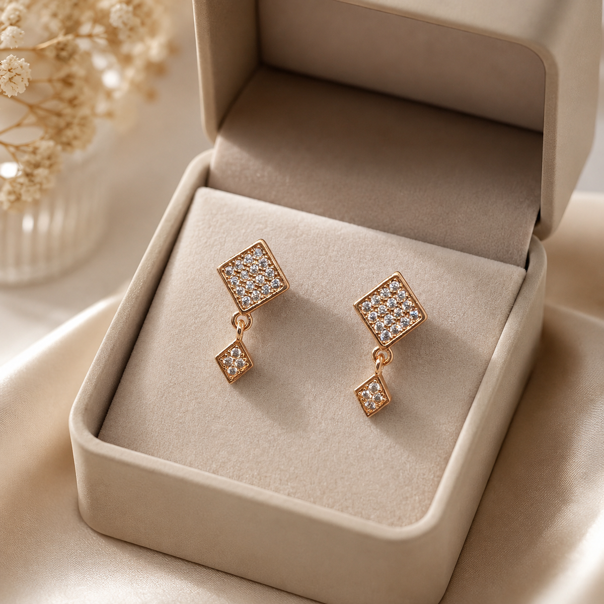 Kashish White Crystal Geometric Diamond Drop Earrings for Women