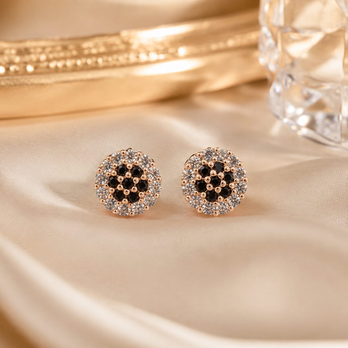 Kashish - Black & White Crystal Round Stud Earrings for Women