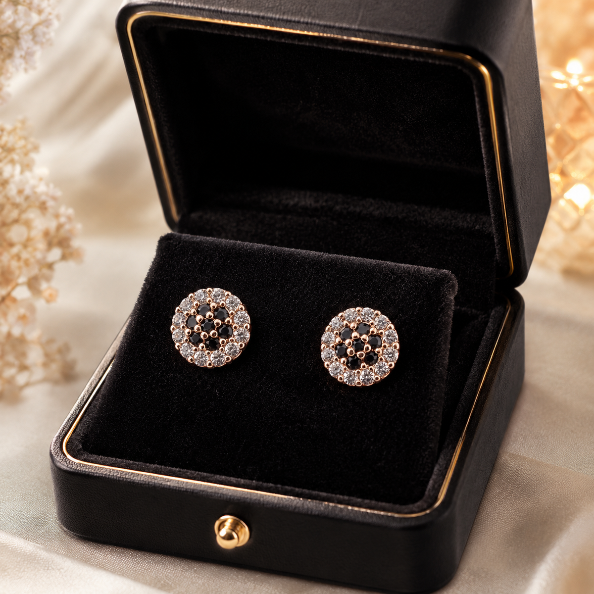 Kashish - Black & White Crystal Round Stud Earrings for Women