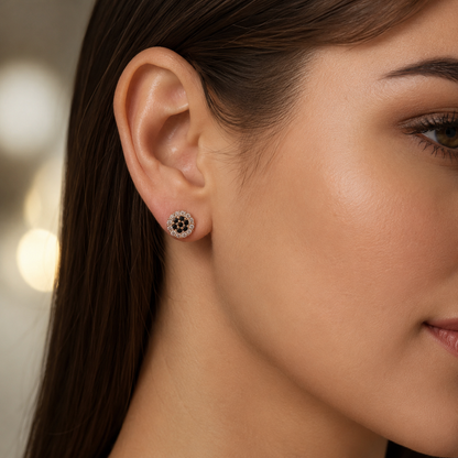 Kashish - Black & White Crystal Round Stud Earrings for Women