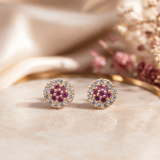 Kashish - Ruby Pink & White Crystal Round Stud Earrings for Women