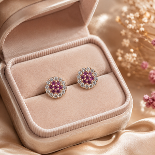 Kashish - Ruby Pink & White Crystal Round Stud Earrings for Women