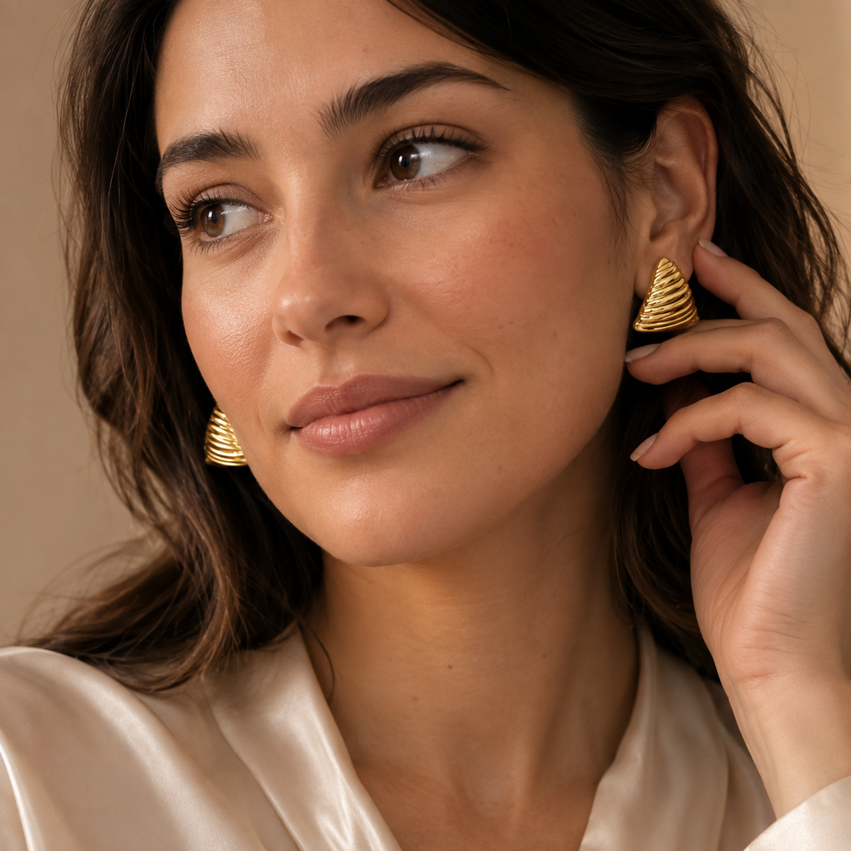 Kashish Gold Textured Triangle Stud Earrings for Women
