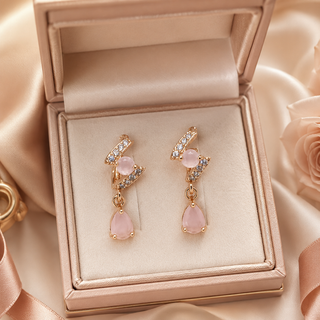 Kashish - Blush Pink Crystal Teardrop Dangle Earrings