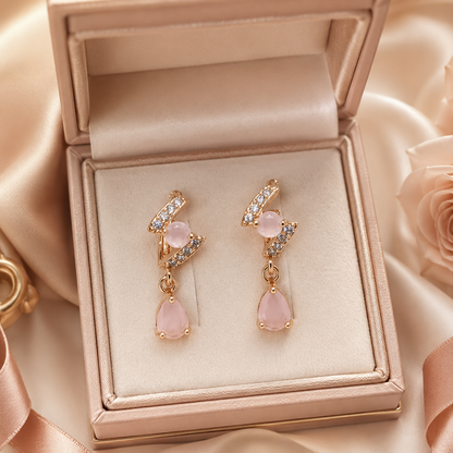 Kashish - Blush Pink Crystal Teardrop Dangle Earrings