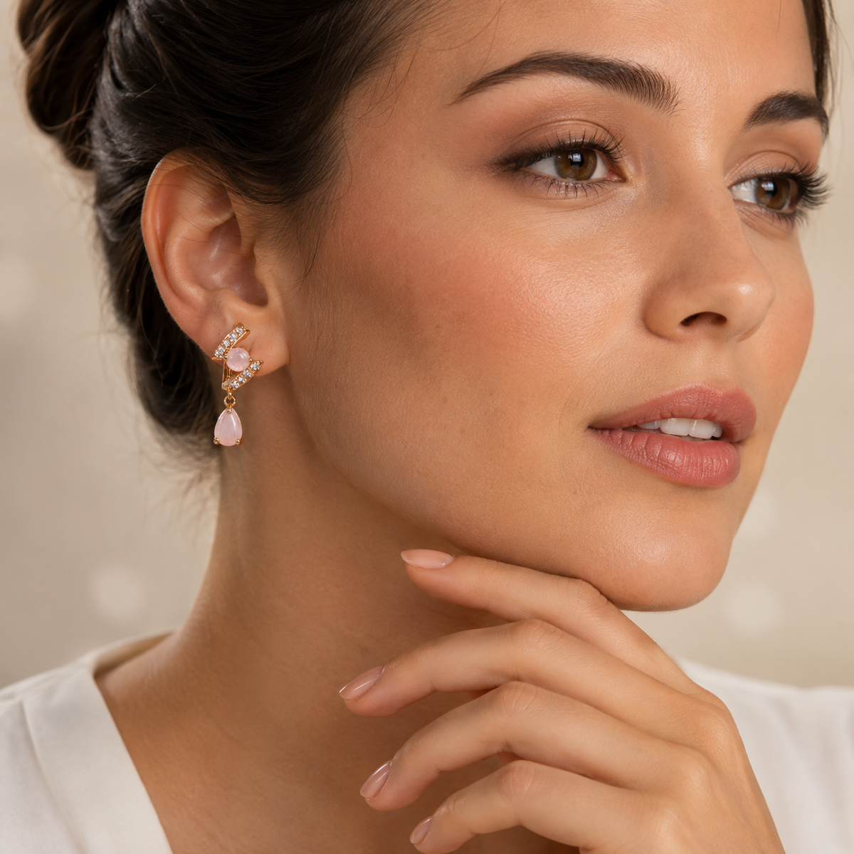 Kashish - Blush Pink Crystal Teardrop Dangle Earrings