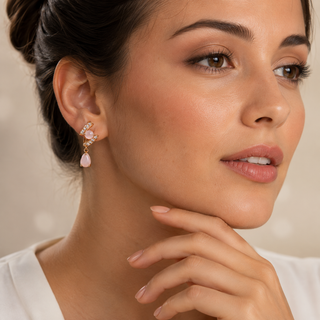 Kashish - Blush Pink Crystal Teardrop Dangle Earrings