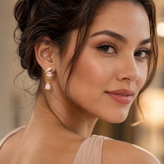 Kashish - Blush Pink Crystal Teardrop Dangle Earrings