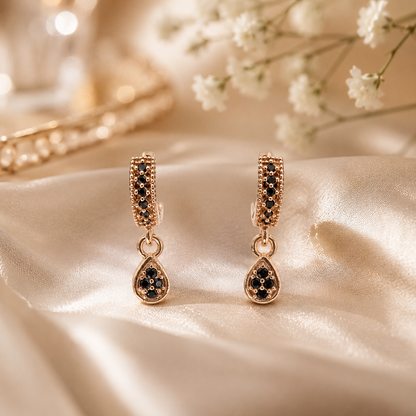 Kashish - Black Stone Rose Gold Drop Earrings for Women