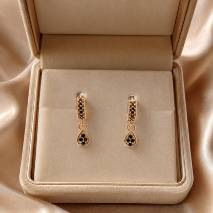 Kashish - Black Stone Rose Gold Drop Earrings for Women