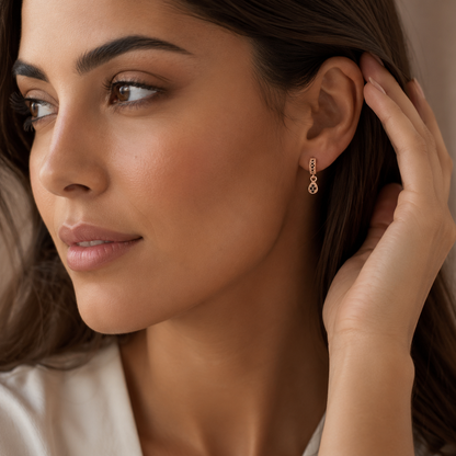 Kashish - Black Stone Rose Gold Drop Earrings for Women