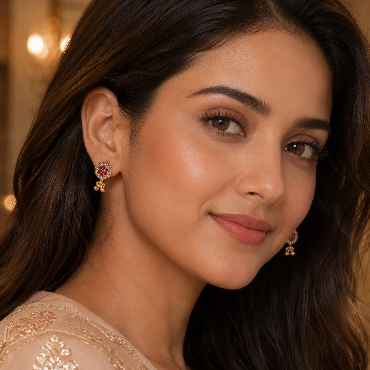 Kashish - Ruby & White Crystal Stud Drop Earrings for Women