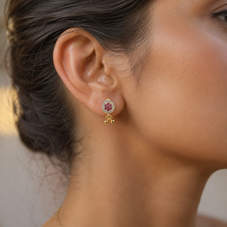 Kashish - Ruby & White Crystal Stud Drop Earrings for Women