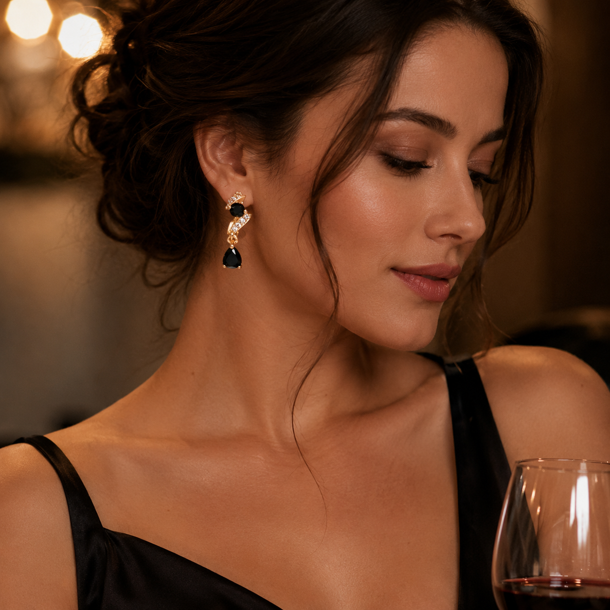 Kashish - Black Stone Crystal Drop Earrings for Women