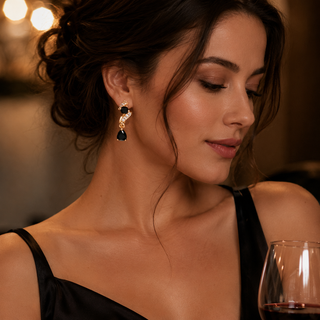 Kashish - Black Stone Crystal Drop Earrings for Women