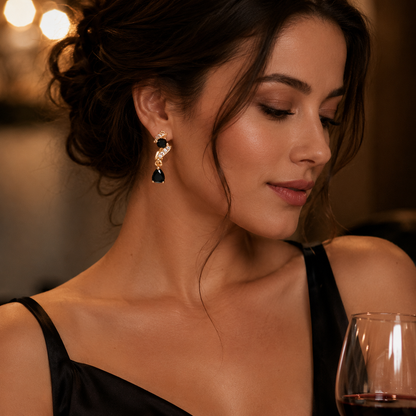 Kashish - Black Stone Crystal Drop Earrings for Women