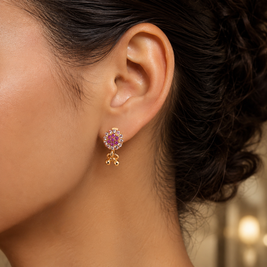 Kashish - Ruby & White Crystal Stud Drop Earrings for Women