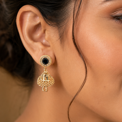 Kashish - Black Stone Jhumka Earrings for Women