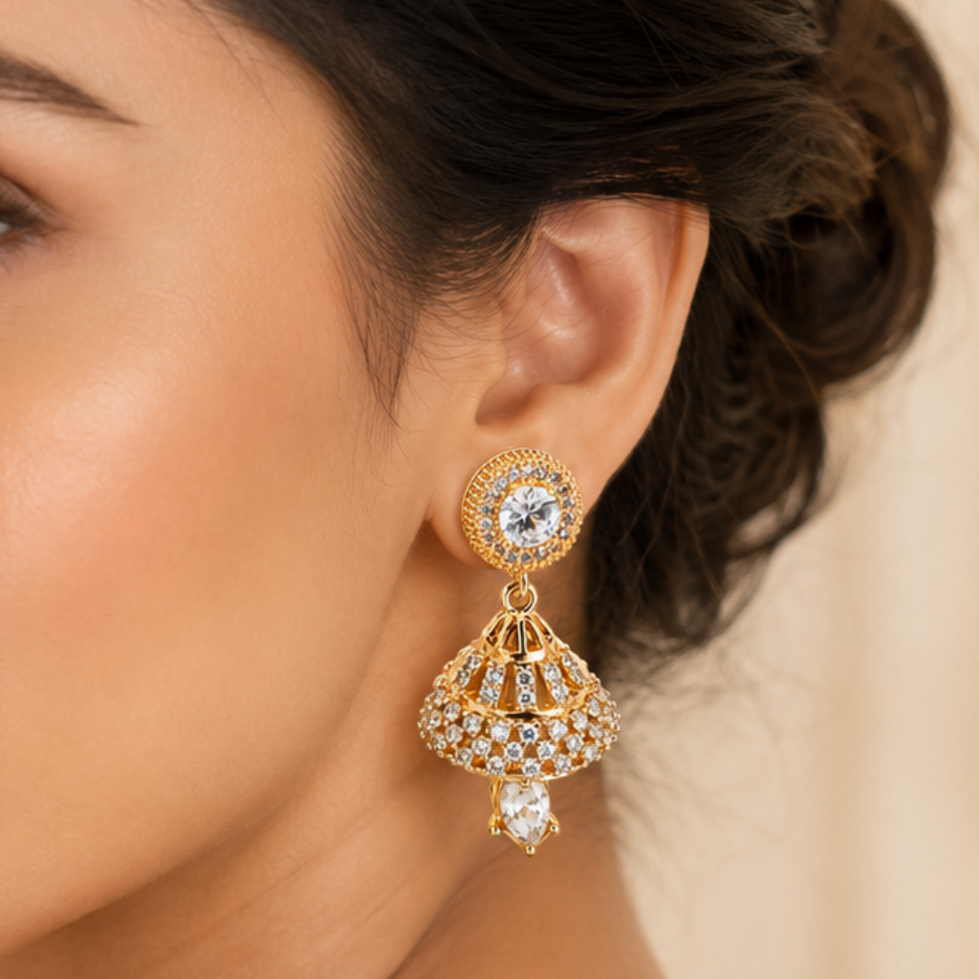 Kashish - White Crystal Jhumka Earrings for Women