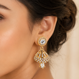 Kashish - White Crystal Jhumka Earrings for Women