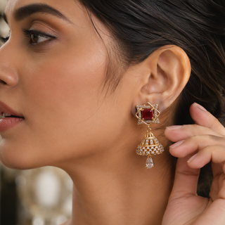 Kashish - Ruby Stone Crystal Jhumka Earrings for Women