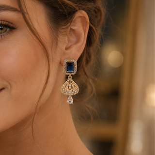 Kashish - Blue Stone Crystal Jhumka Earrings for Women