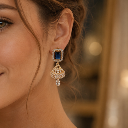 Kashish - Blue Stone Crystal Jhumka Earrings for Women