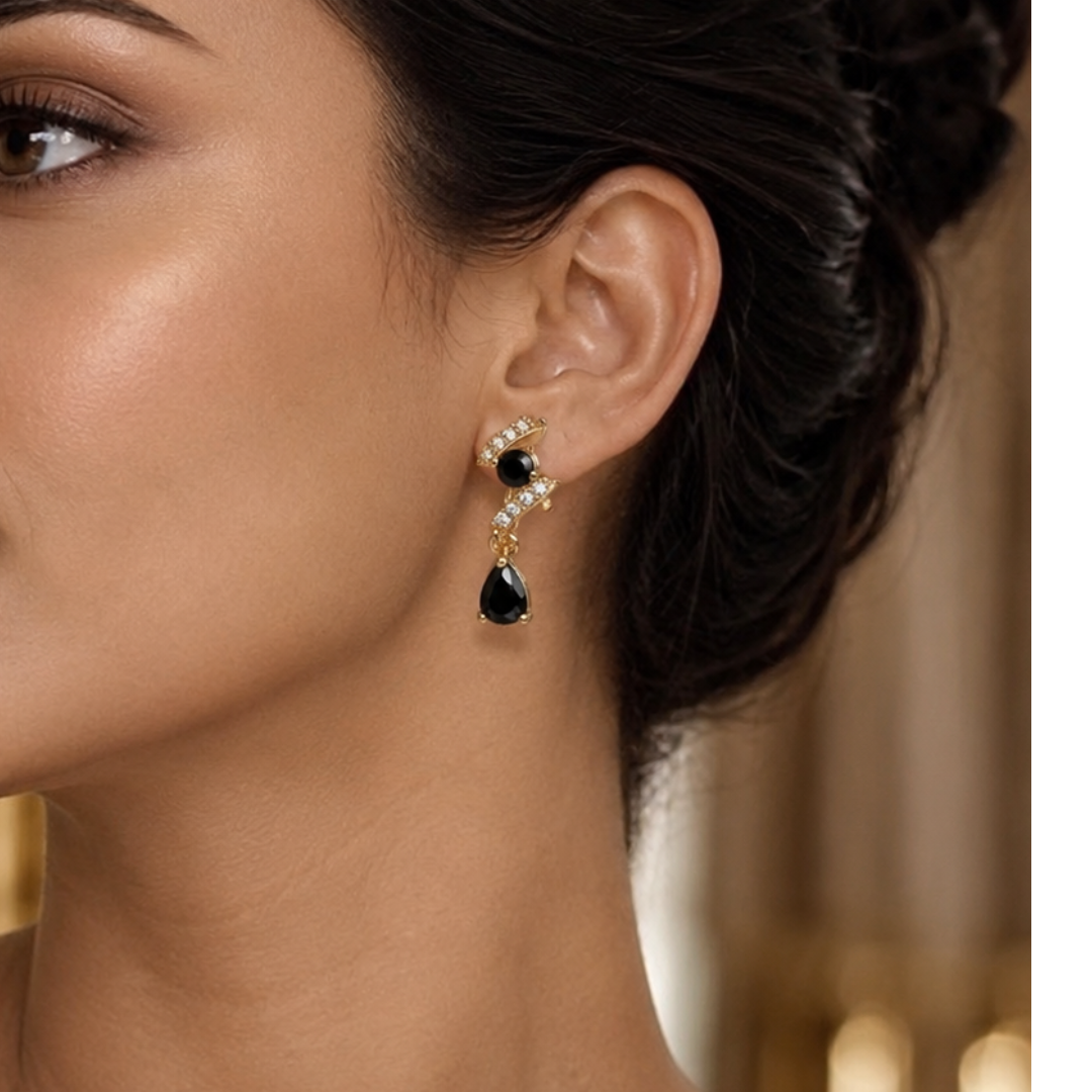Kashish - Black Stone Crystal Drop Earrings for Women