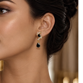Kashish - Black Stone Crystal Drop Earrings for Women