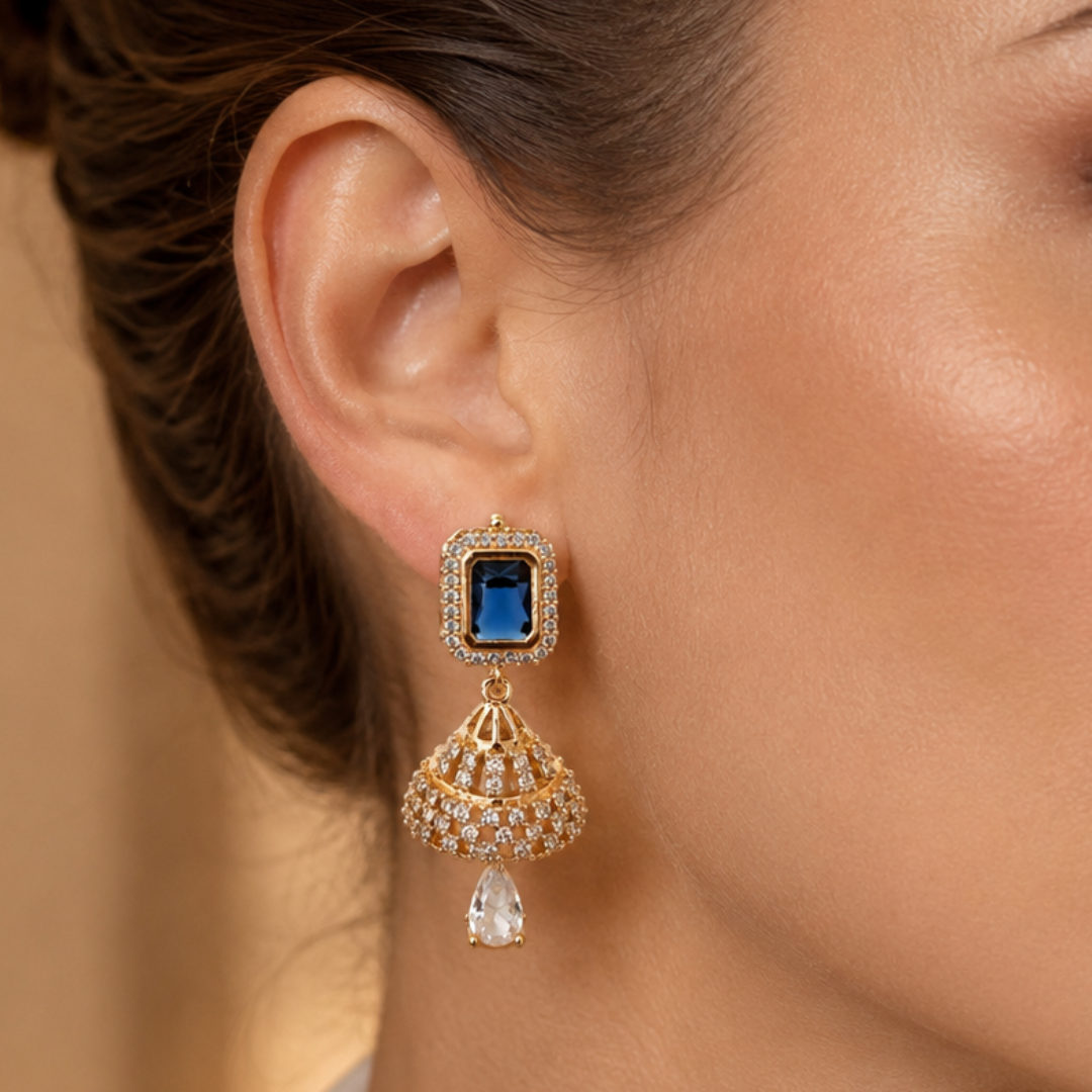 Kashish - Blue Stone Crystal Jhumka Earrings for Women