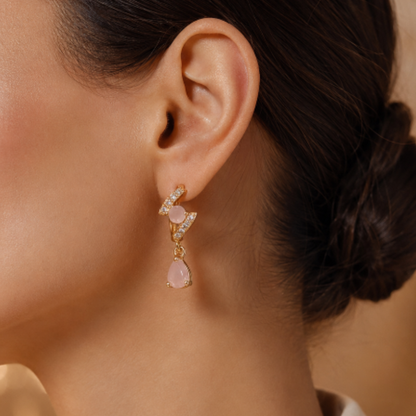 Kashish - Blush Pink Crystal Teardrop Dangle Earrings