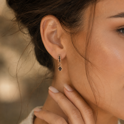 Kashish - Black Stone Rose Gold Drop Earrings for Women