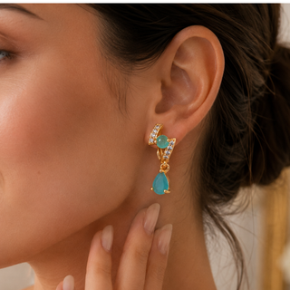 Kashish - Aqua Blue Stone Crystal Drop Earrings for Women