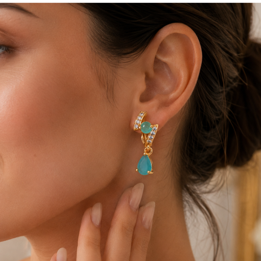 Kashish - Aqua Blue Stone Crystal Drop Earrings for Women